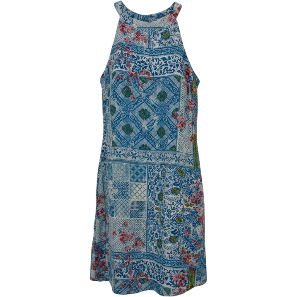 Emily Wonder Blue‎ Patchwork Floral Halter Mini Dress NWT Medium